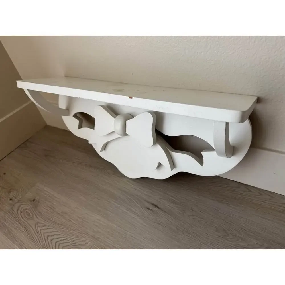 Vintage 90s White Painted Wood Bow Shelf